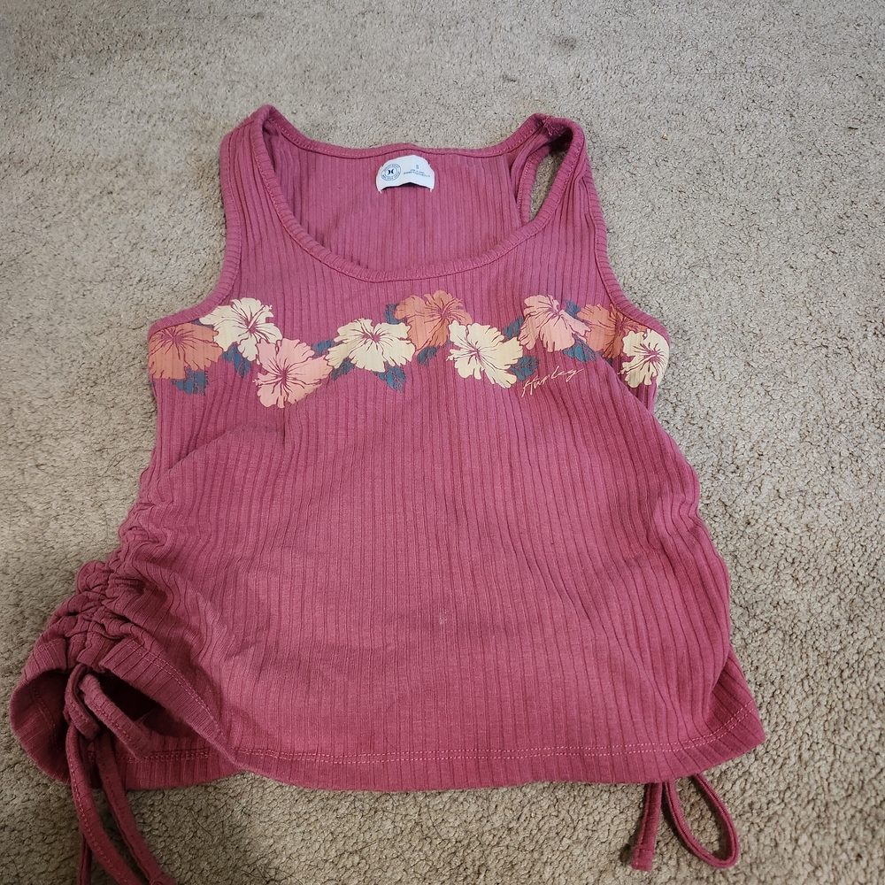 PacSun Mauve Ribbed Tank with Floral Trim